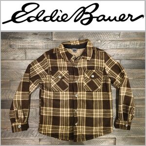 Eddie Bower Brown and Tan Plaid Flannel  shacket Boys Size 8
